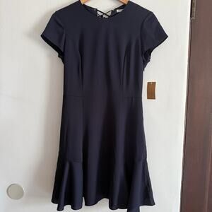 RACHEL by Rachel Roy | Navy Blue Cap Sleeve Flounce Skirt Lace-up back dress | 4